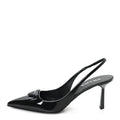 Prada Vernice Logo Pointed Toe Slingback Pumps 40 Black