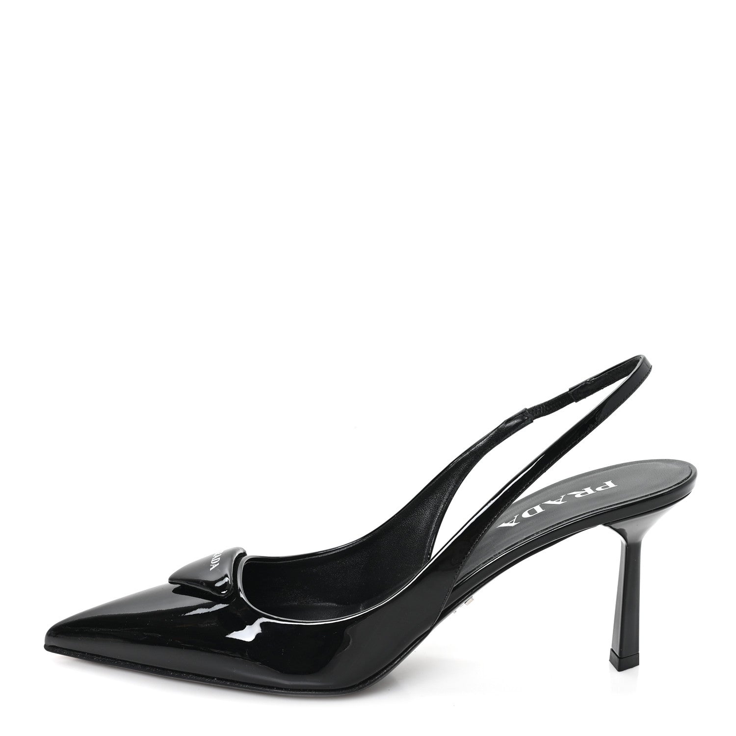 Prada Vernice Logo Pointed Toe Slingback Pumps 40 Black