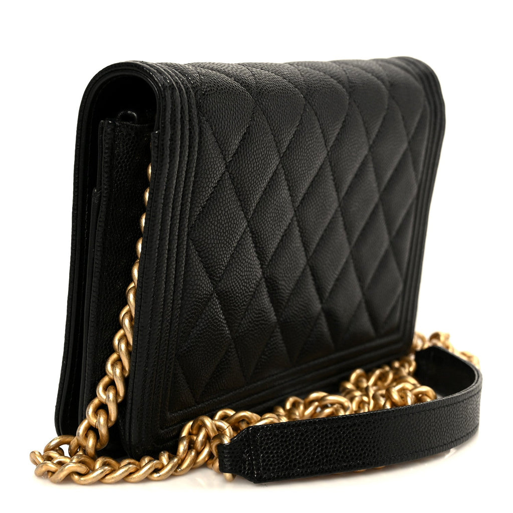 Chanel Caviar Quilted Boy Wallet On Chain WOC Black