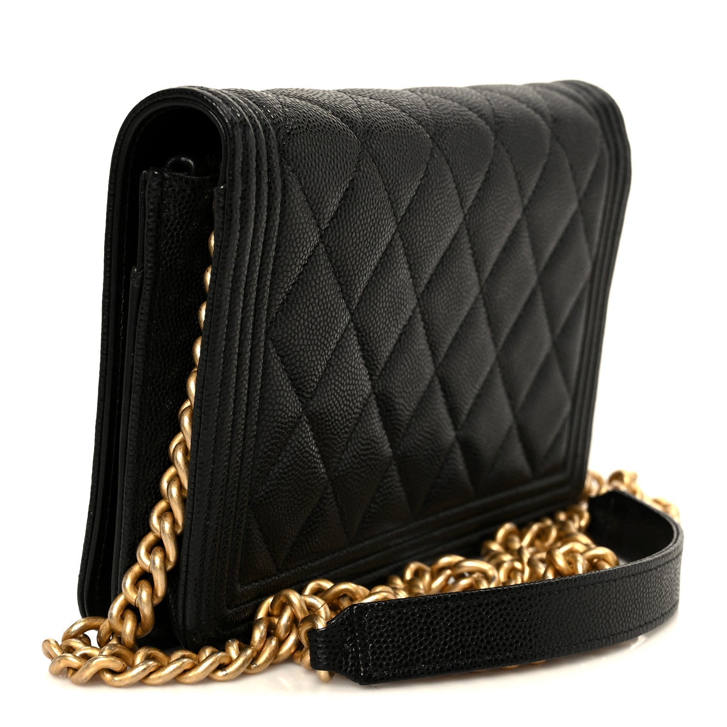 Chanel Caviar Quilted Boy Wallet On Chain WOC Black