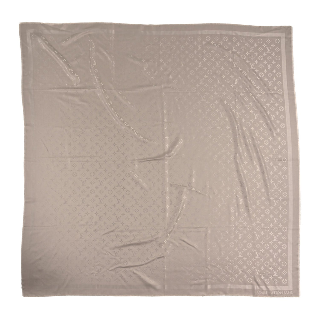 Louis Vuitton Wool Silk Chale Monogram Shawl Greige