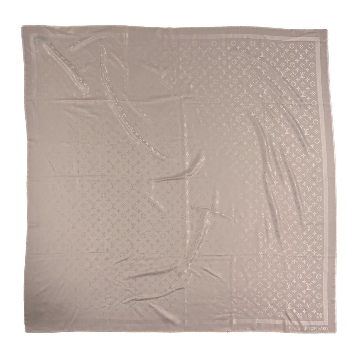 Louis Vuitton Wool Silk Chale Monogram Shawl Greige