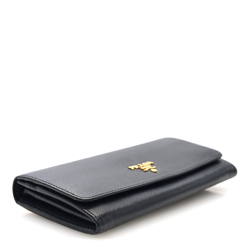 Prada Saffiano Metal Continental Flap Wallet Black