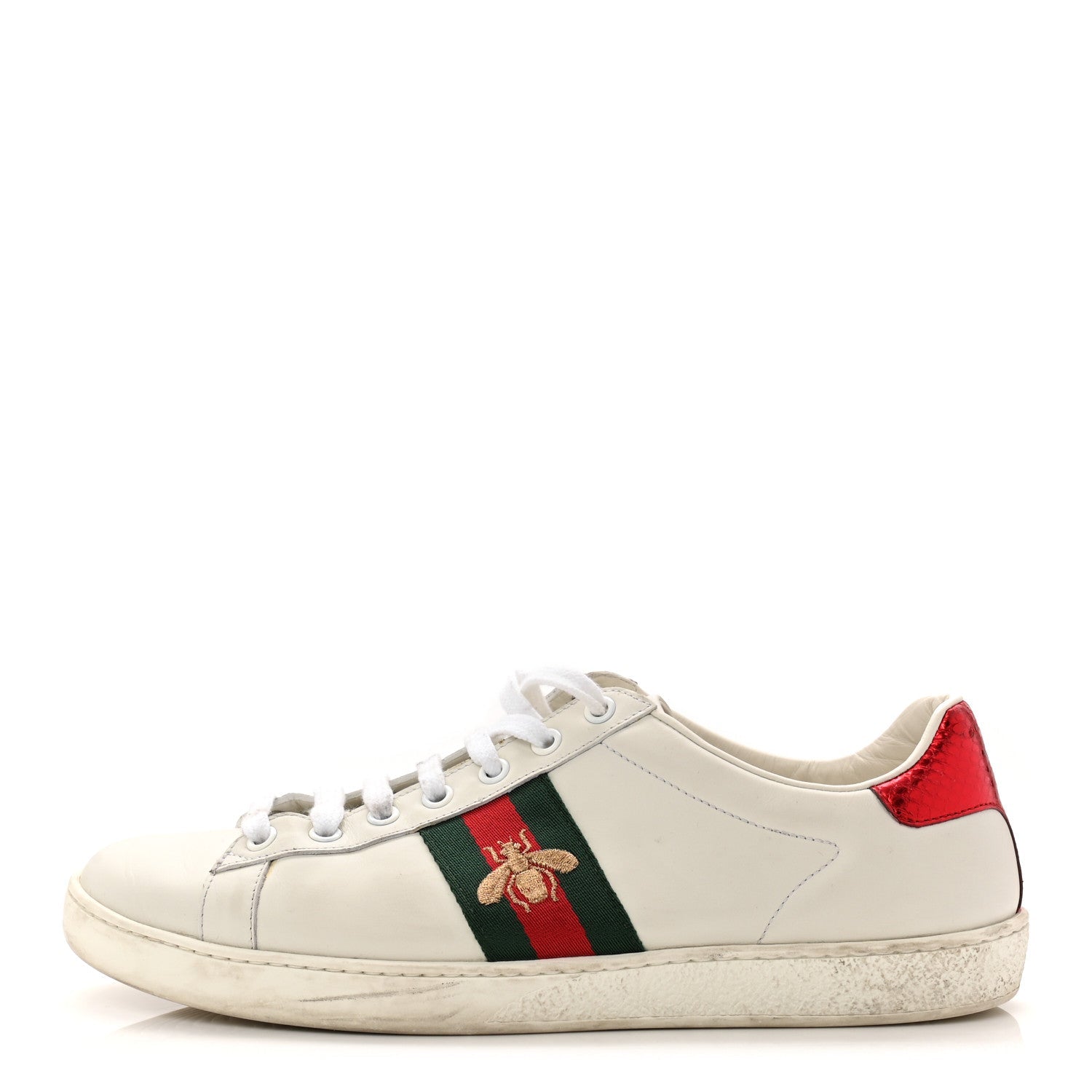 Gucci Calfskin Ayers Bee Embroidered Womens Ace Sneakers 39.5 White Green