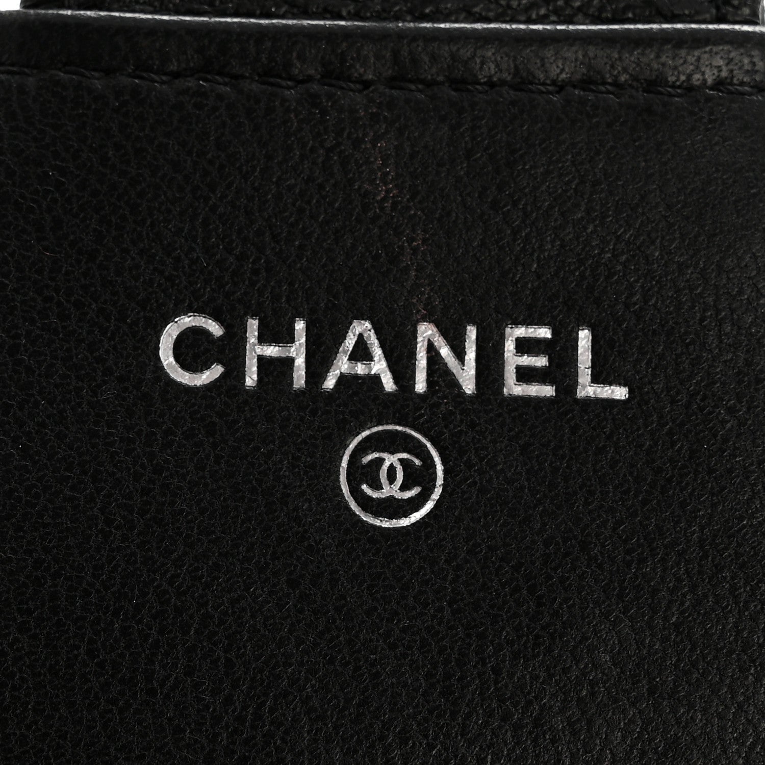 Lambskin Quilted Large Gusset Flap Wallet Black