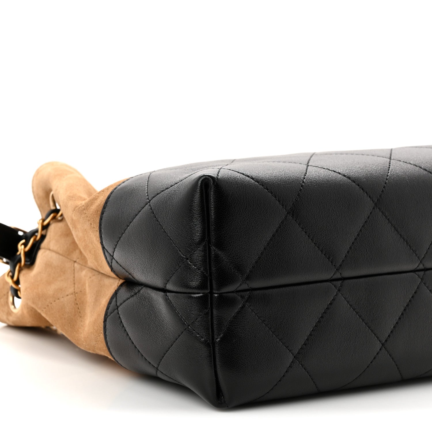 Chanel Suede Calfskin Shiny Lambskin Quilted Small Coco Base Shopping Bag Beige Black