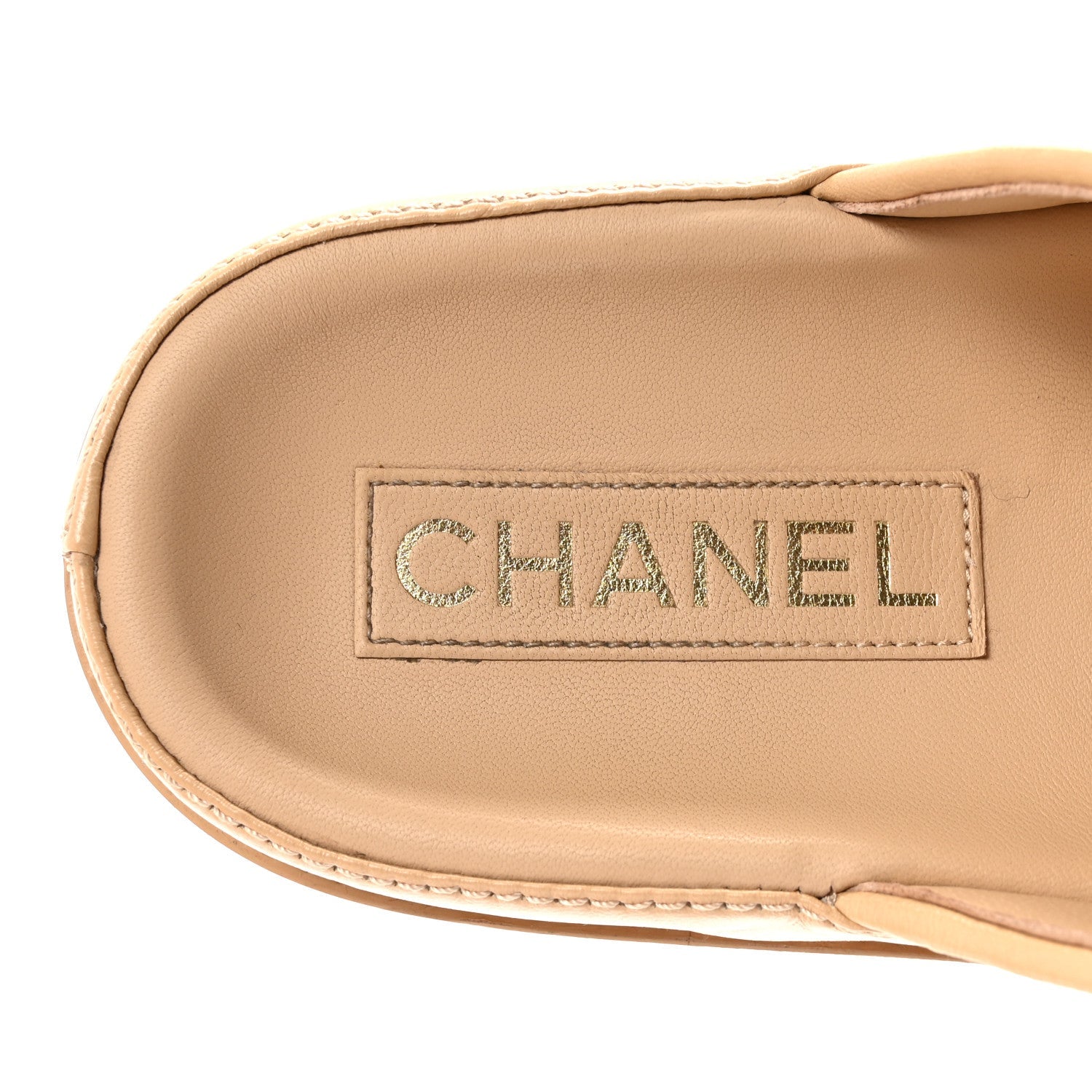 Lambskin Quilted Velcro Dad Chain CC Slide Sandals 39.5 Beige