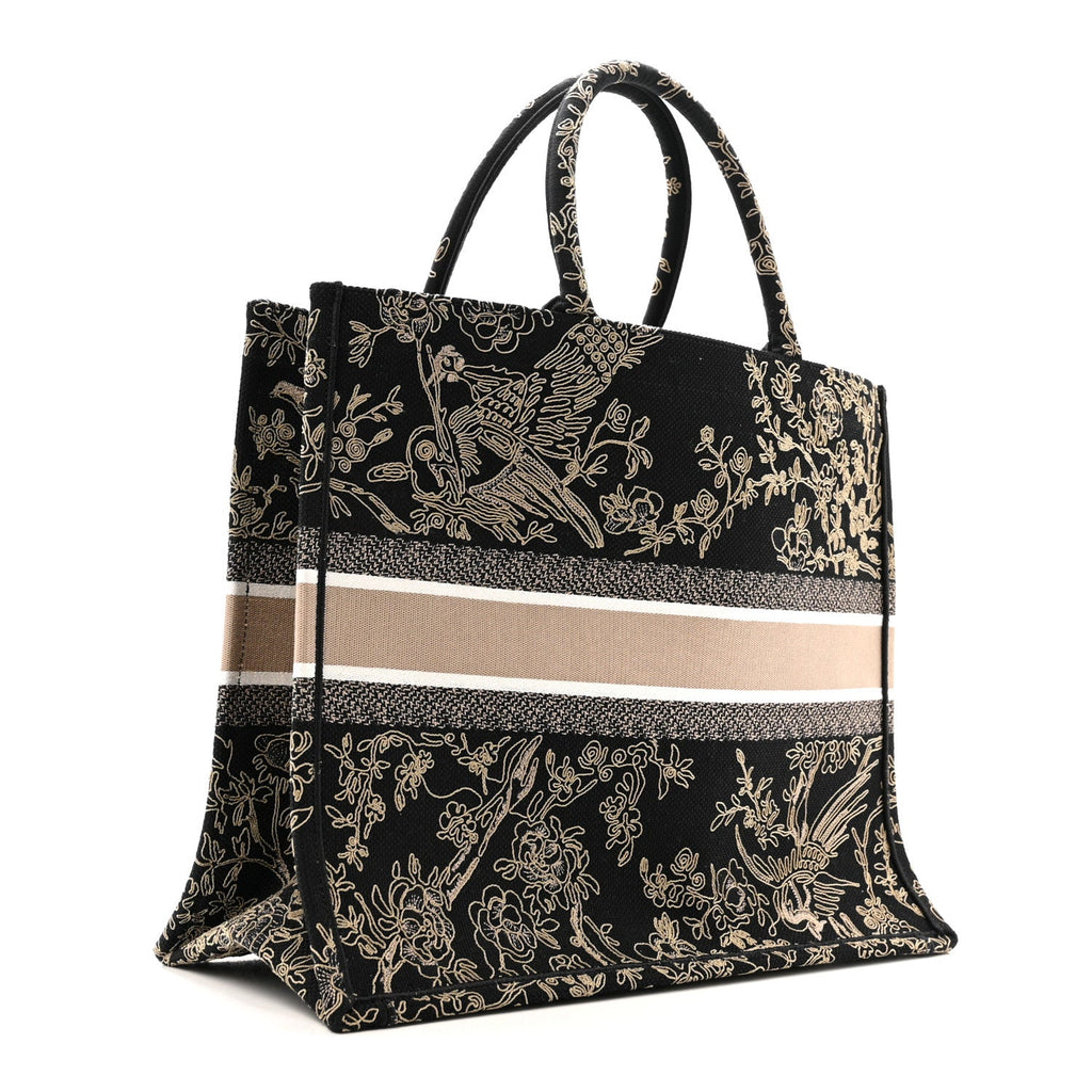 Christian Dior Canvas Embroidered Large Ornamental Cornely Book Tote Black Beige
