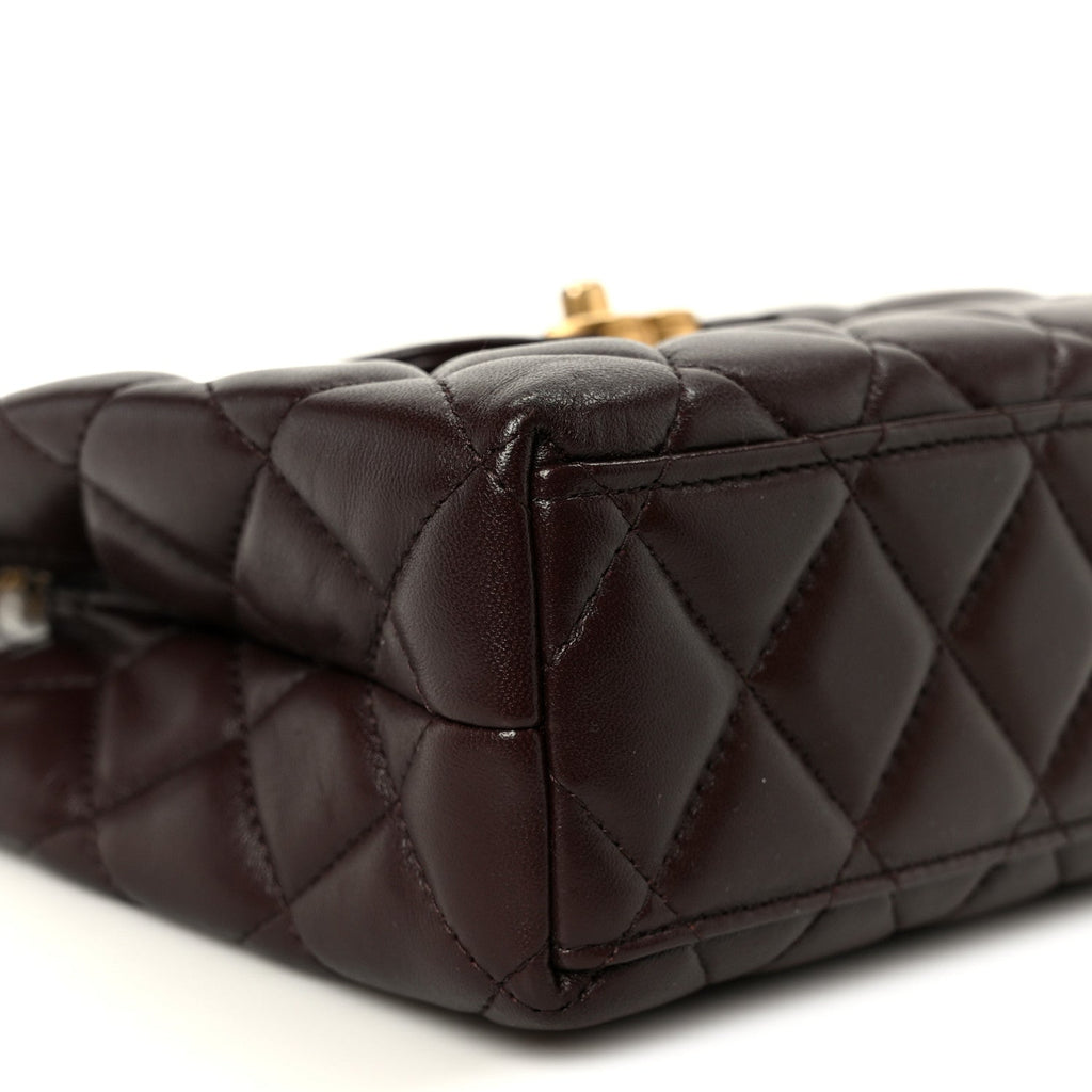 Chanel Shiny Aged Calfskin Quilted Nano Kelly Shopper Dark Brown