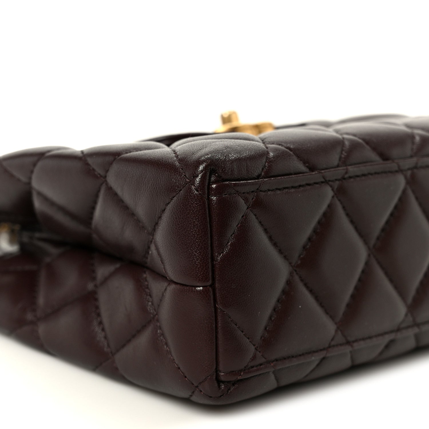 Chanel Shiny Aged Calfskin Quilted Nano Kelly Shopper Dark Brown