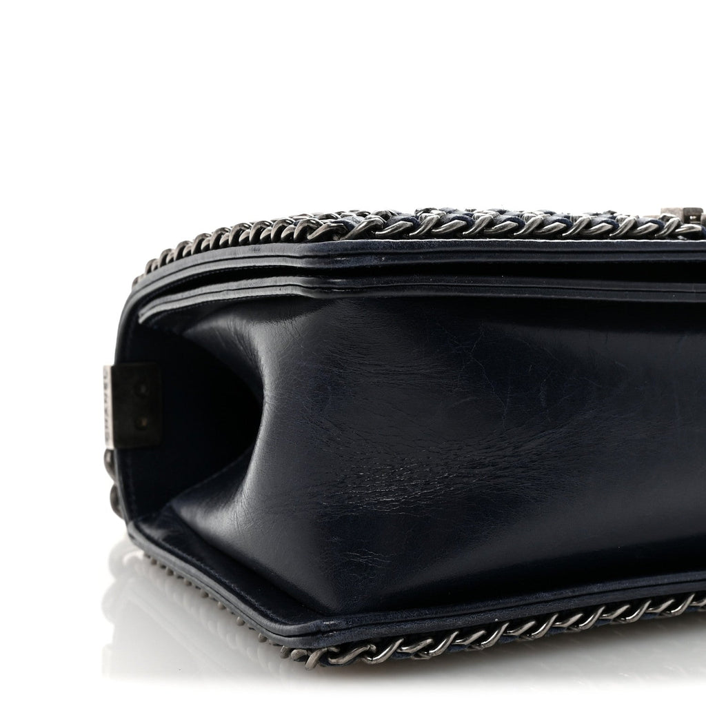 Chanel Glazed Calfskin Quilted Medium Boy Chained Flap Blue