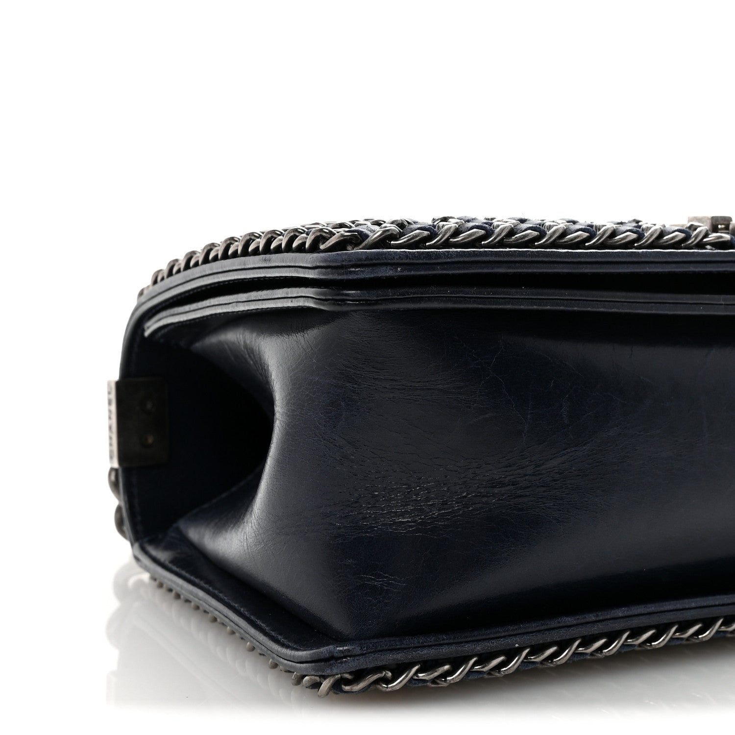 Chanel Glazed Calfskin Quilted Medium Boy Chained Flap Blue