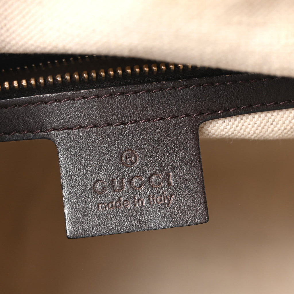 Gucci Monogram Selleria Calfskin Vintage Web Medium Boston Beige Ebony Cocoa