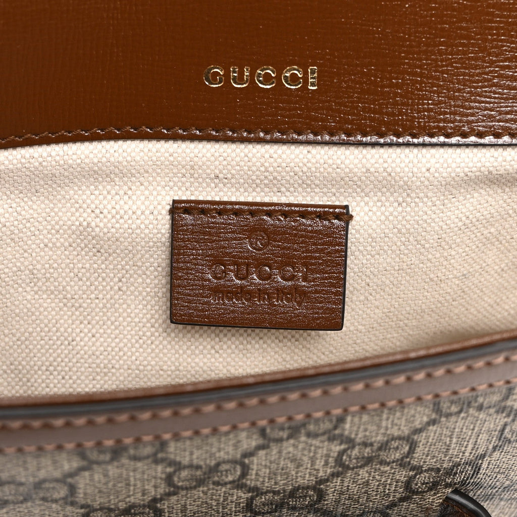 Gucci GG Supreme Monogram Web Mini Horsebit 1955 Shoulder Bag Beige Brown Sugar