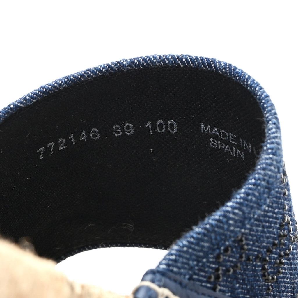 Gucci Denim Crystals GG Monogram Espadrille 20mm Slide Sandals 39 Denim