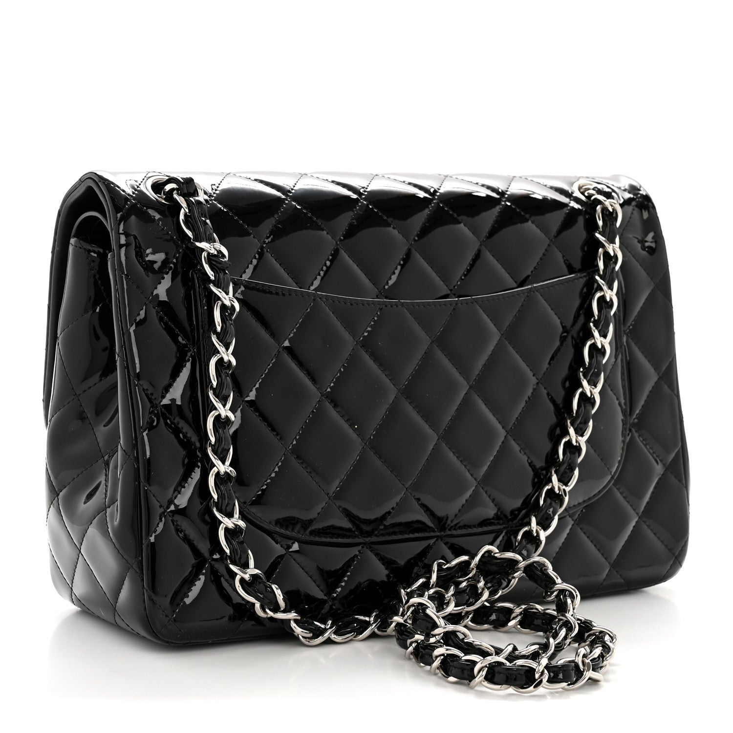 Chanel Patent Quilted Jumbo Double Flap Black