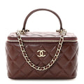 Chanel Lambskin Quilted Small Top Handle Vanity Case With Chain Dark Brown