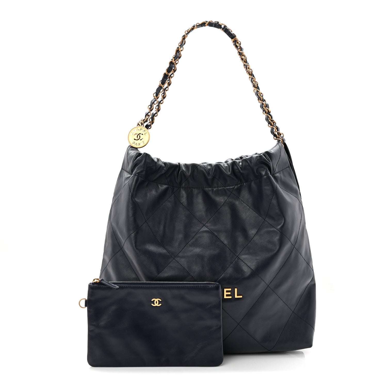 Chanel Shiny Calfskin Quilted Chanel 22 Navy Blue