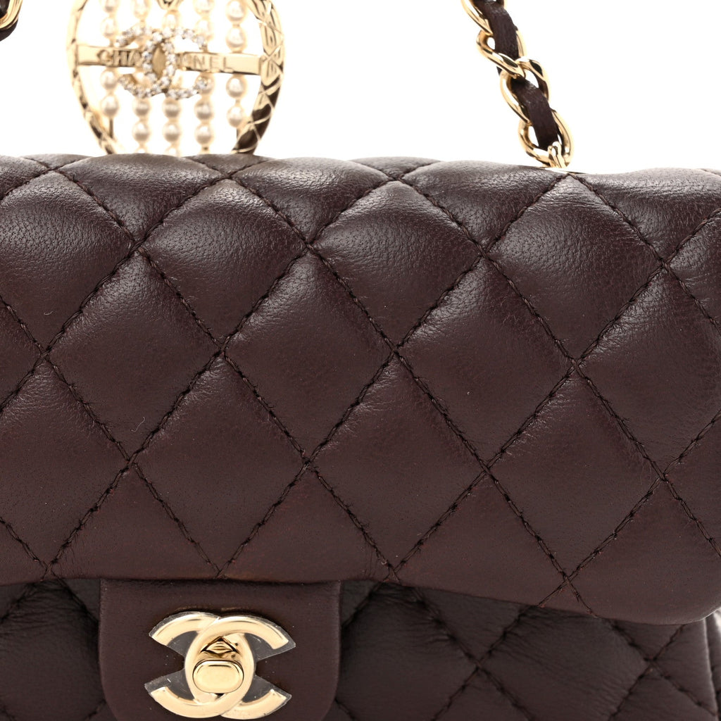 Chanel Lambskin Quilted Mini Flap Bag Charm With Hook Dark Brown