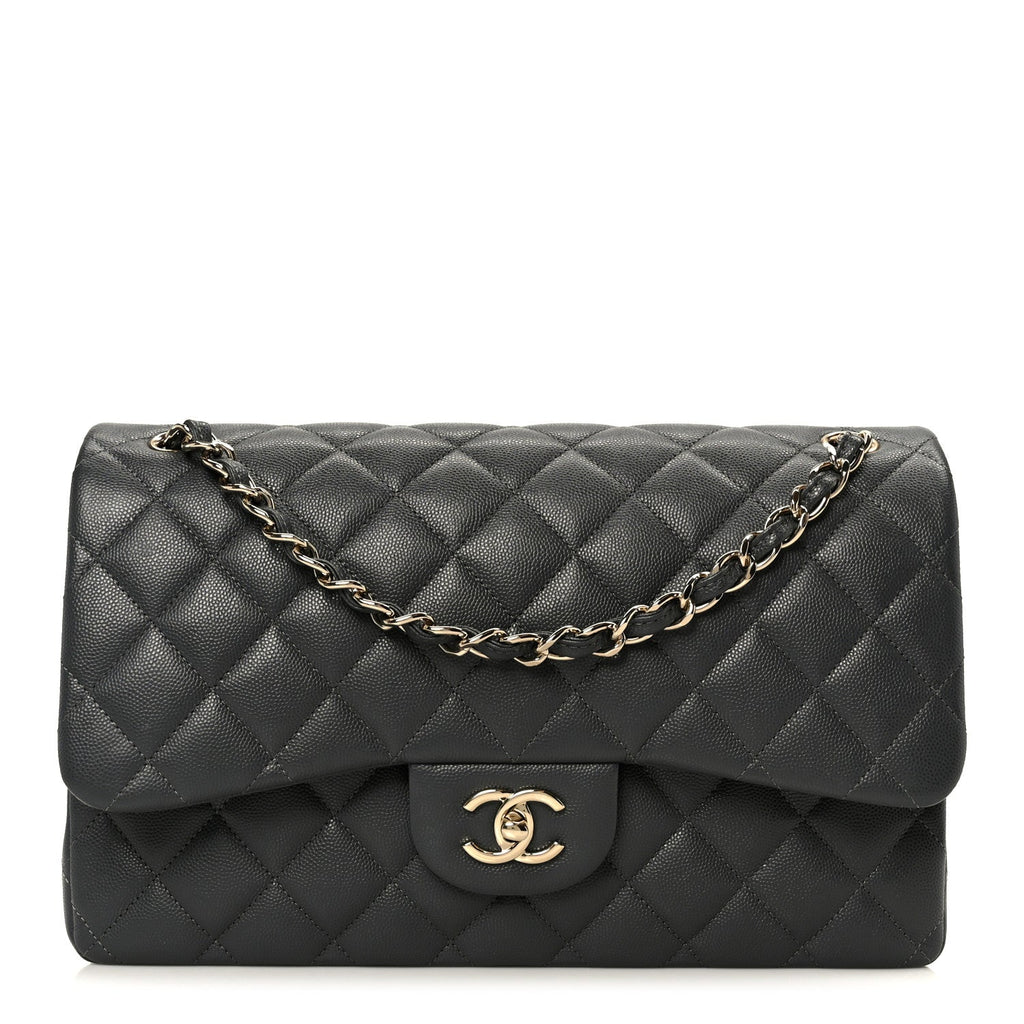 Chanel Caviar Quilted Jumbo Double Flap Dark Grey