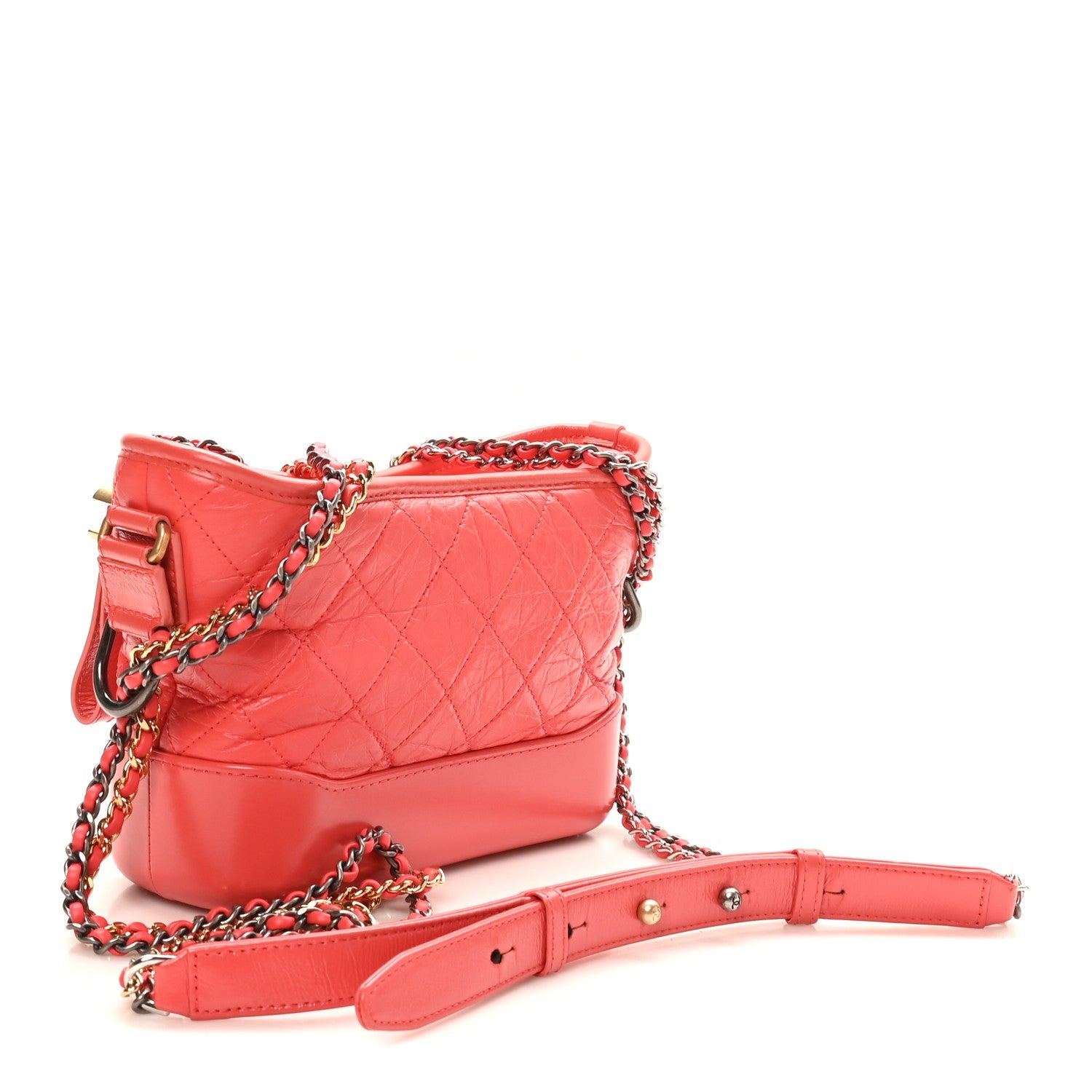 Chanel Aged Calfskin Quilted Small Gabrielle Hobo Coral