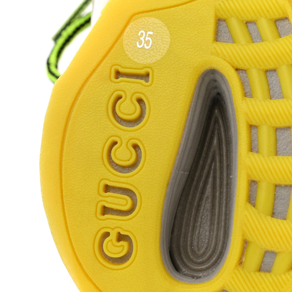 Gucci Technical Knit Fabric Waves Womens Gucci Run Sneakers 35 Black Silver Giallo Neon Yellow