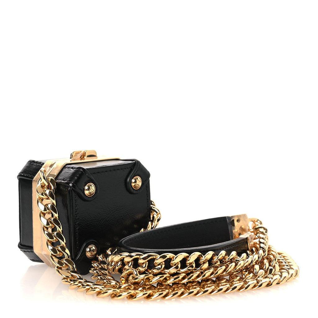 Chanel Shiny Crumpled Calfskin Minaudiere Clutch With Chain Black