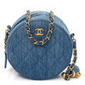 Chanel Denim Quilted Round Pearl Crush Clutch With Chain Blue