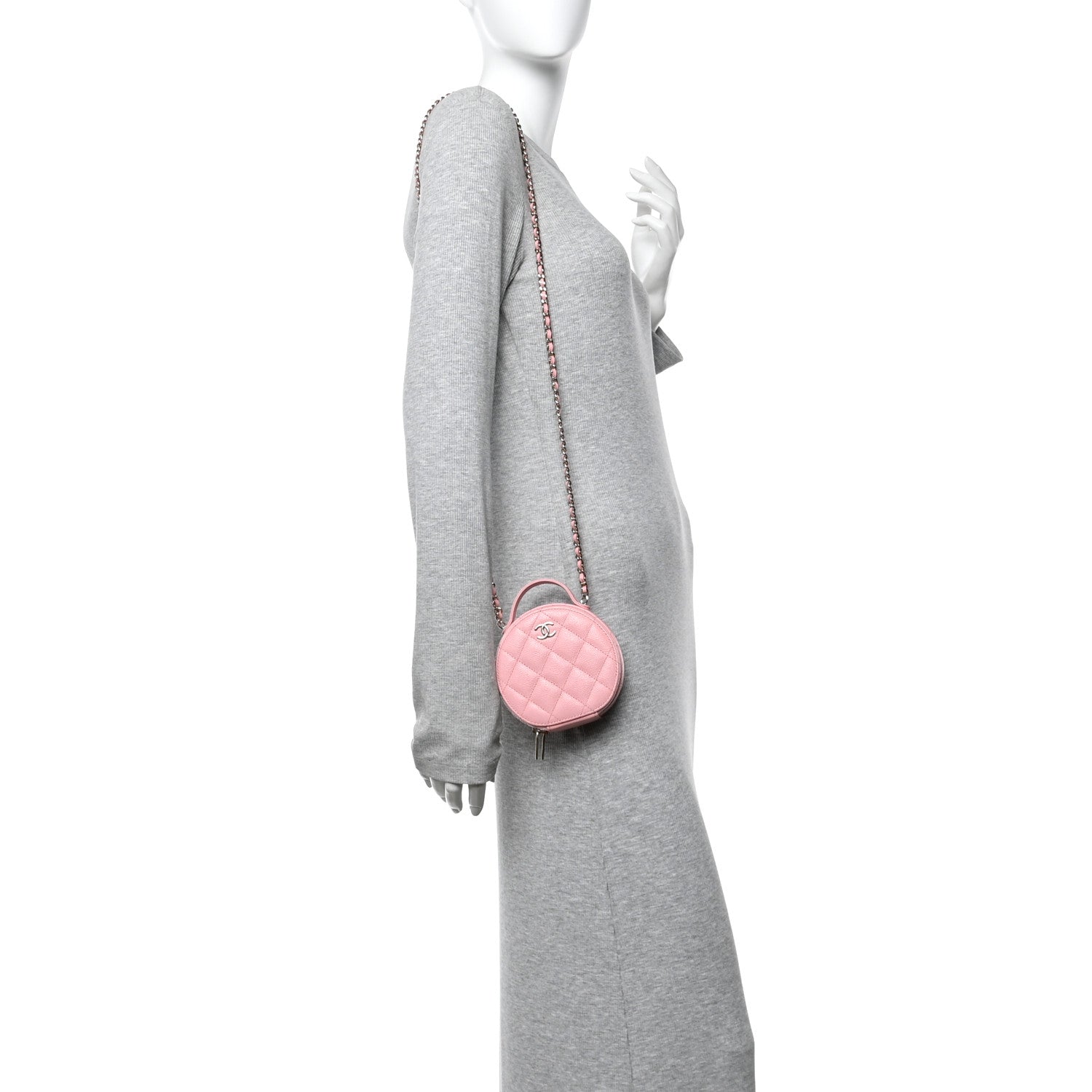 Chanel Caviar Quilted Round Handle With Care Vanity With Chain Pink