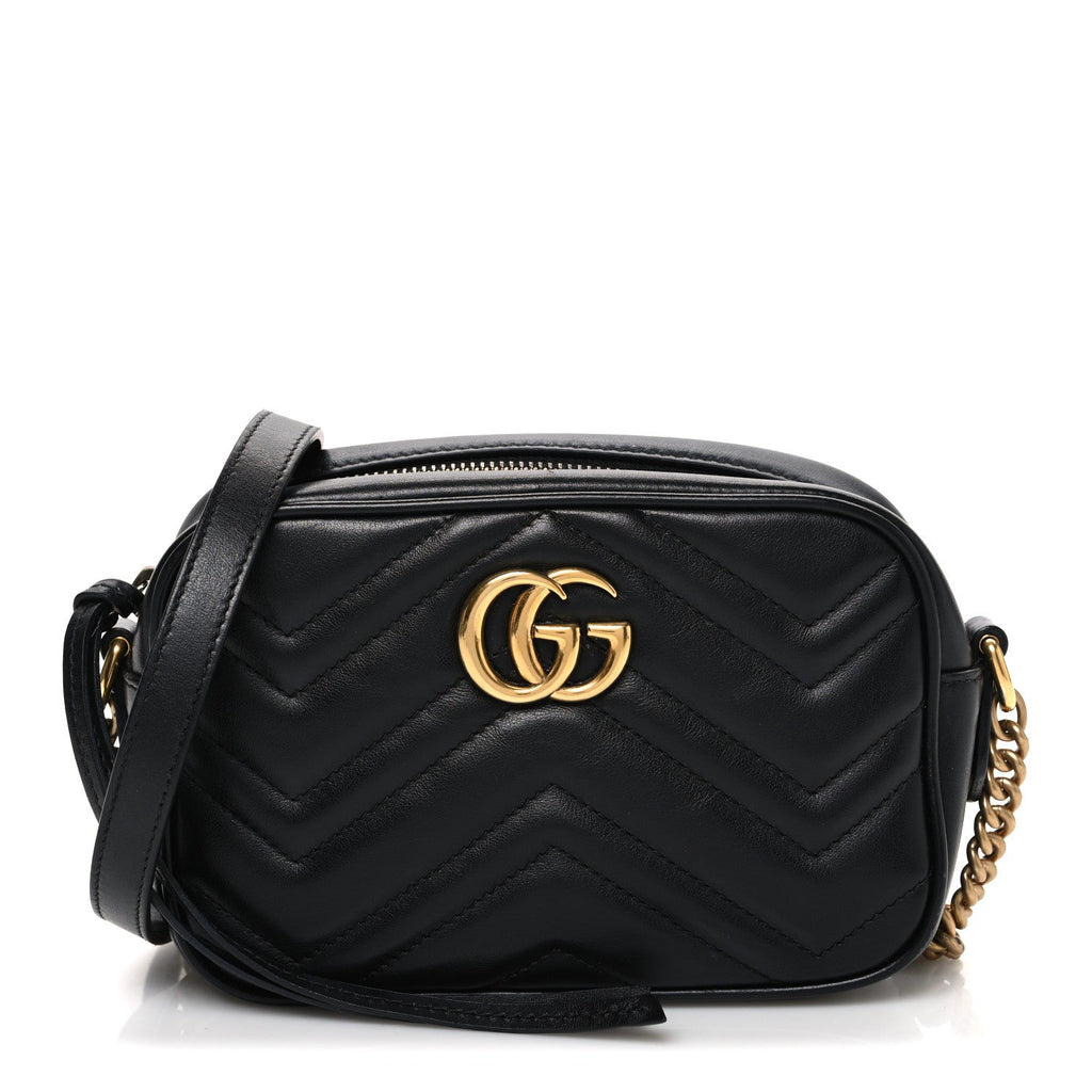 Gucci Calfskin Matelasse Mini GG Marmont Chain Shoulder Bag Black