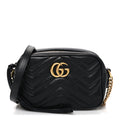 Gucci Calfskin Matelasse Mini GG Marmont Chain Shoulder Bag Black
