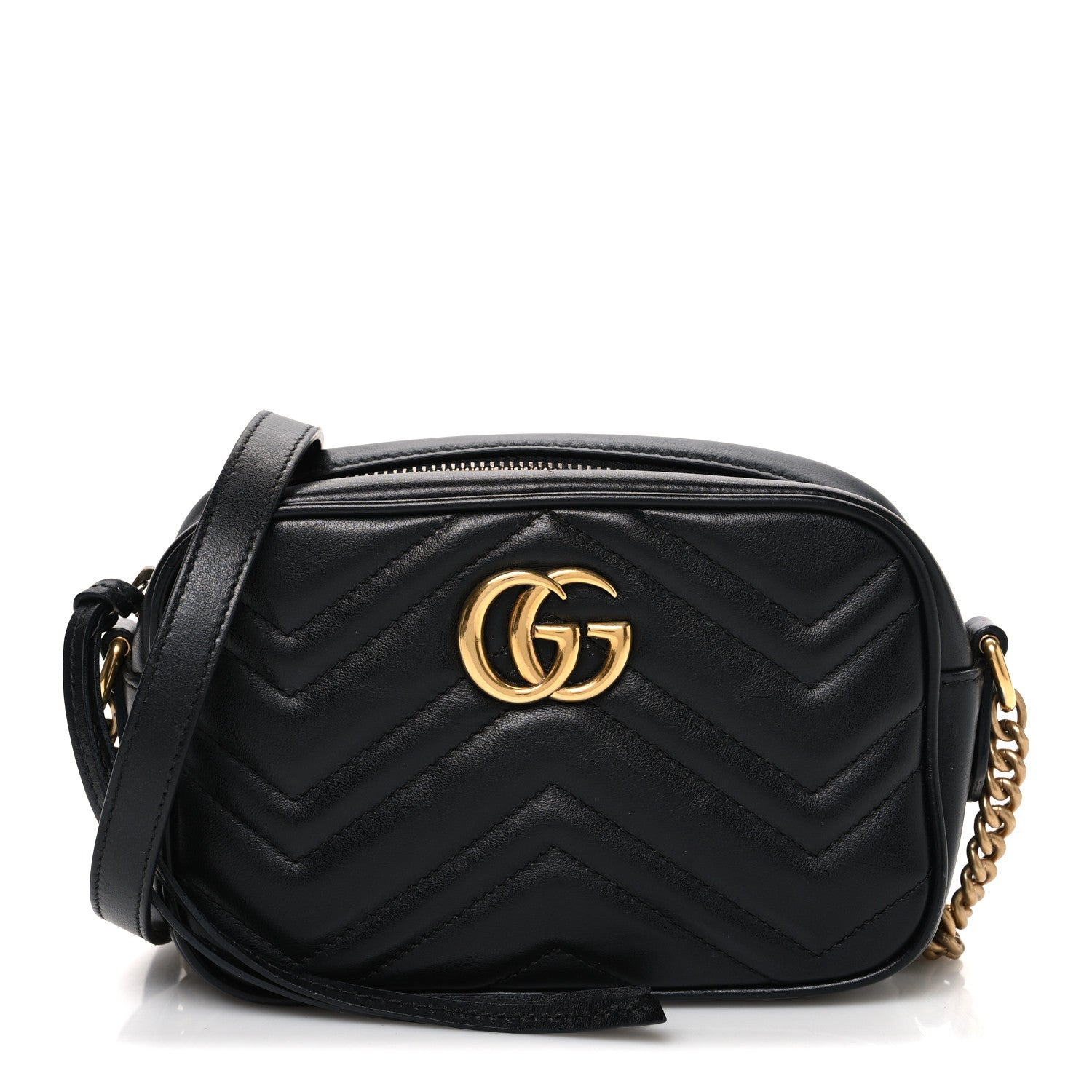 Gucci Calfskin Matelasse Mini GG Marmont Chain Shoulder Bag Black