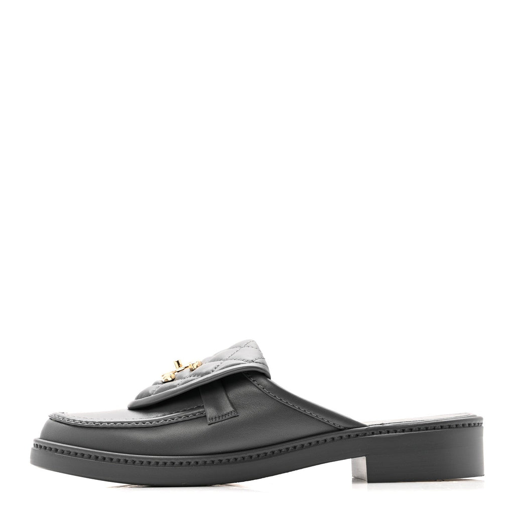 Lambskin Quilted CC Turnlock Mules 37.5 Grey