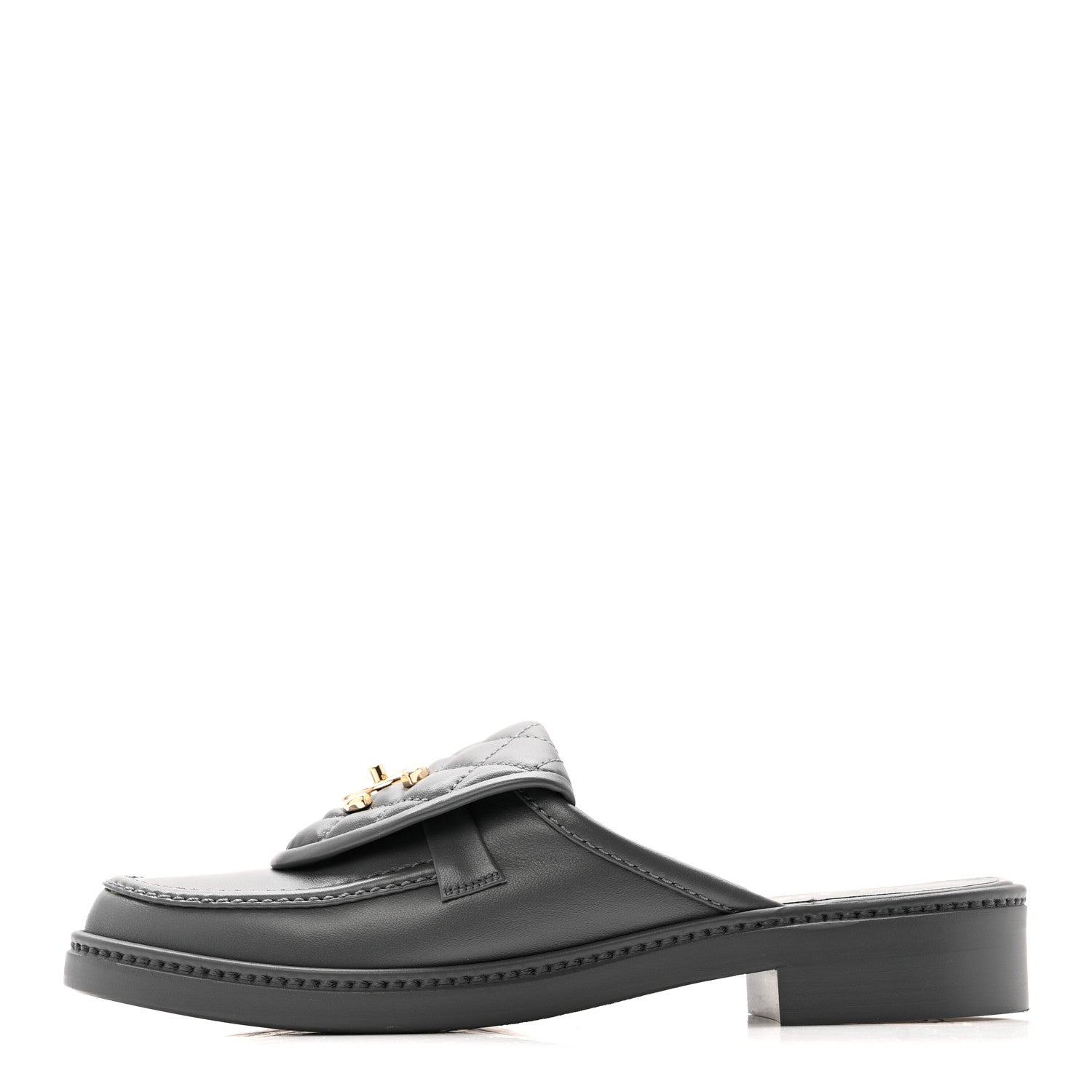 Lambskin Quilted CC Turnlock Mules 37.5 Grey