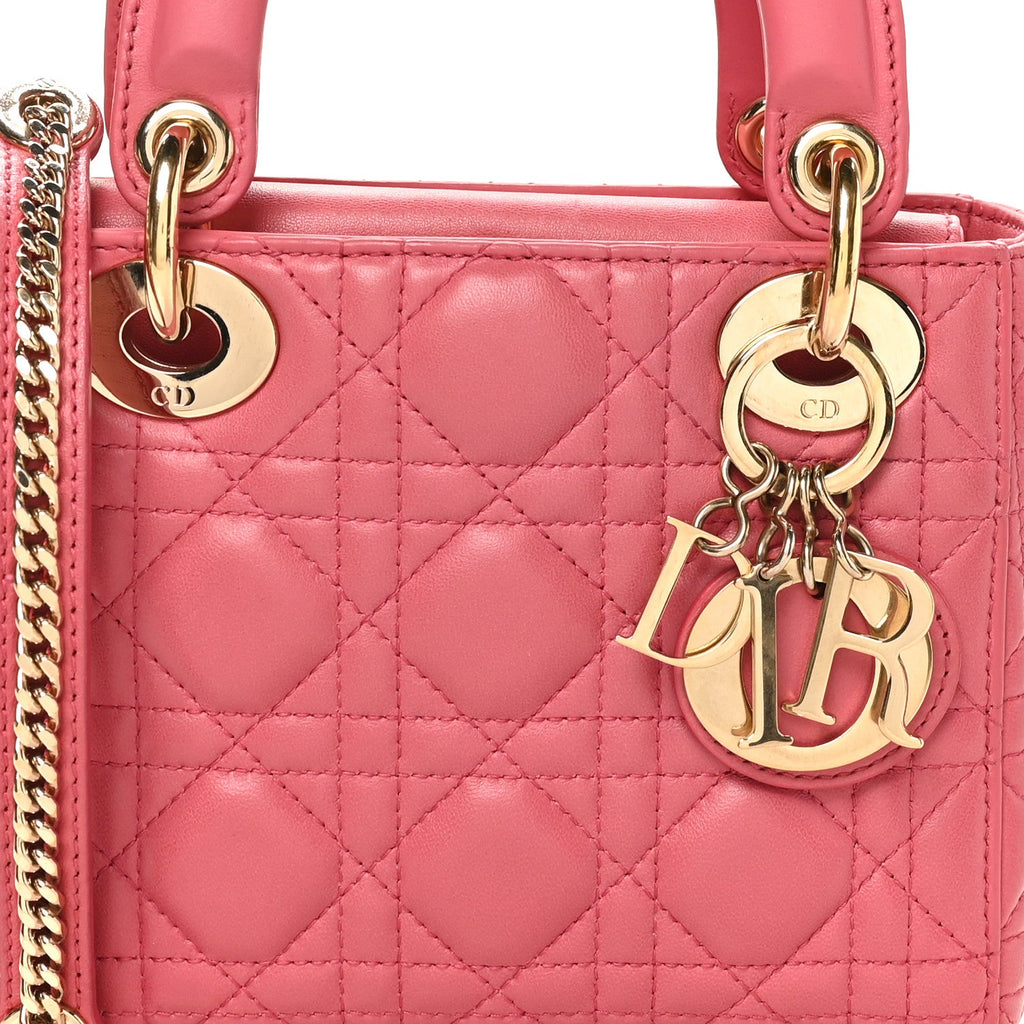 Christian Dior Lambskin Cannage Mini Lady Dior Pink