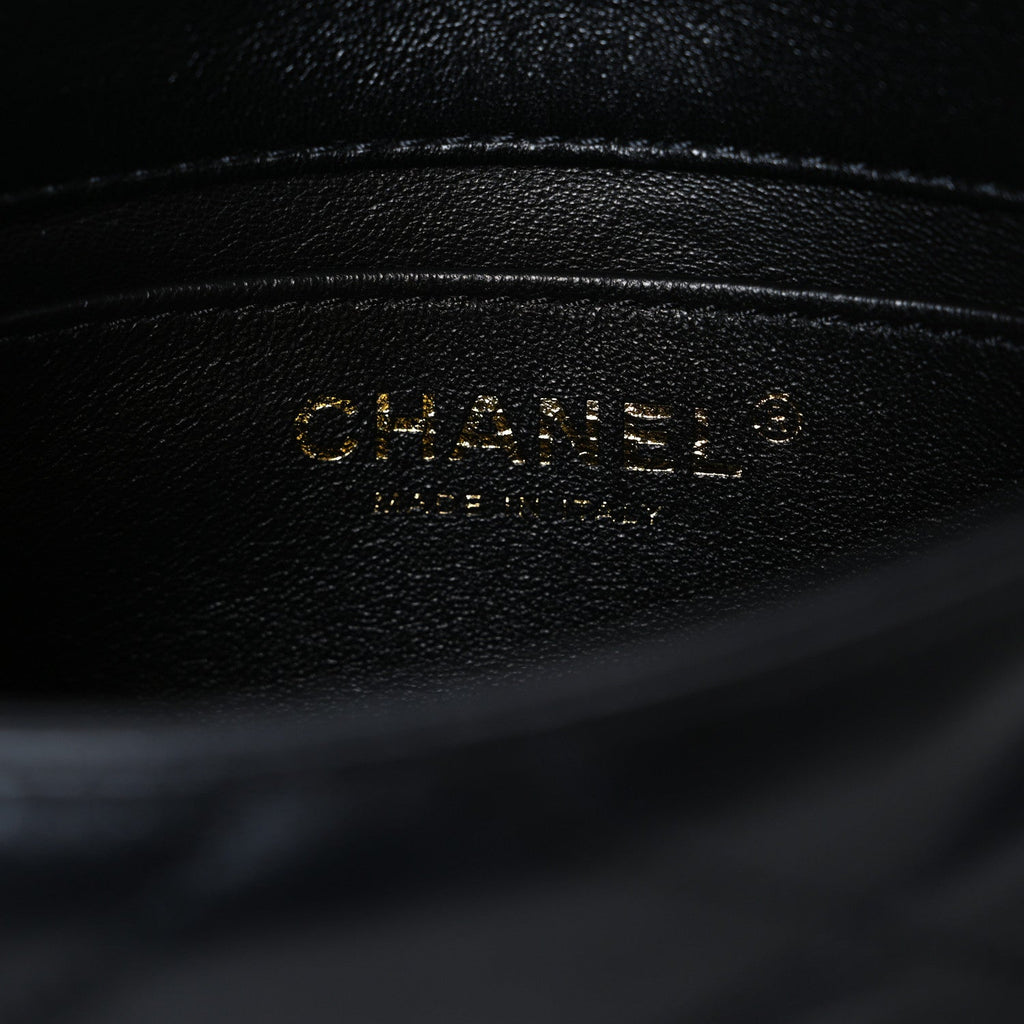 Chanel Lambskin Quilted Mini Chain Rows Flap Black