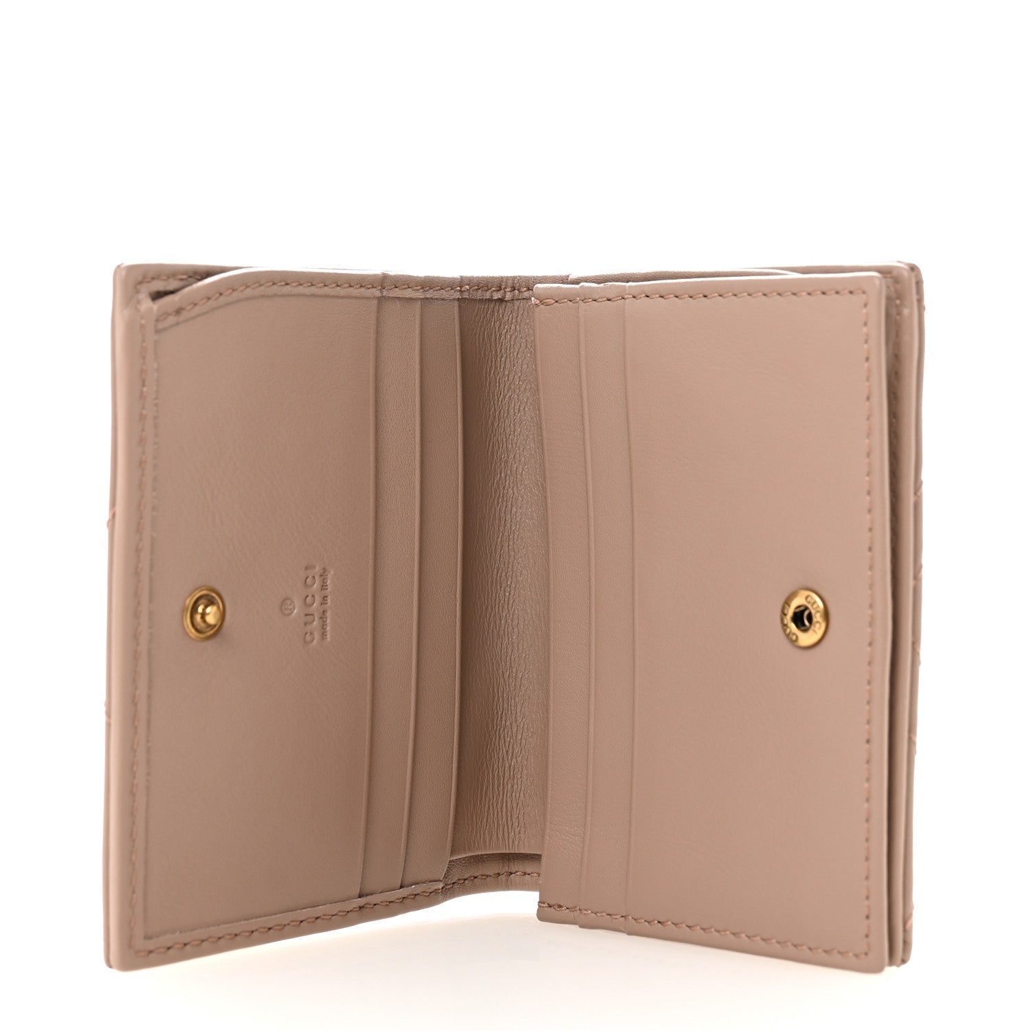 Gucci Calfskin Matelasse GG Marmont Card Case Wallet Porcelain Rose