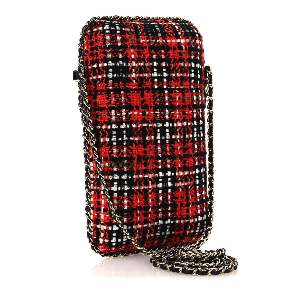 Chanel Tweed Chain Around Phone Holder Red Multicolor