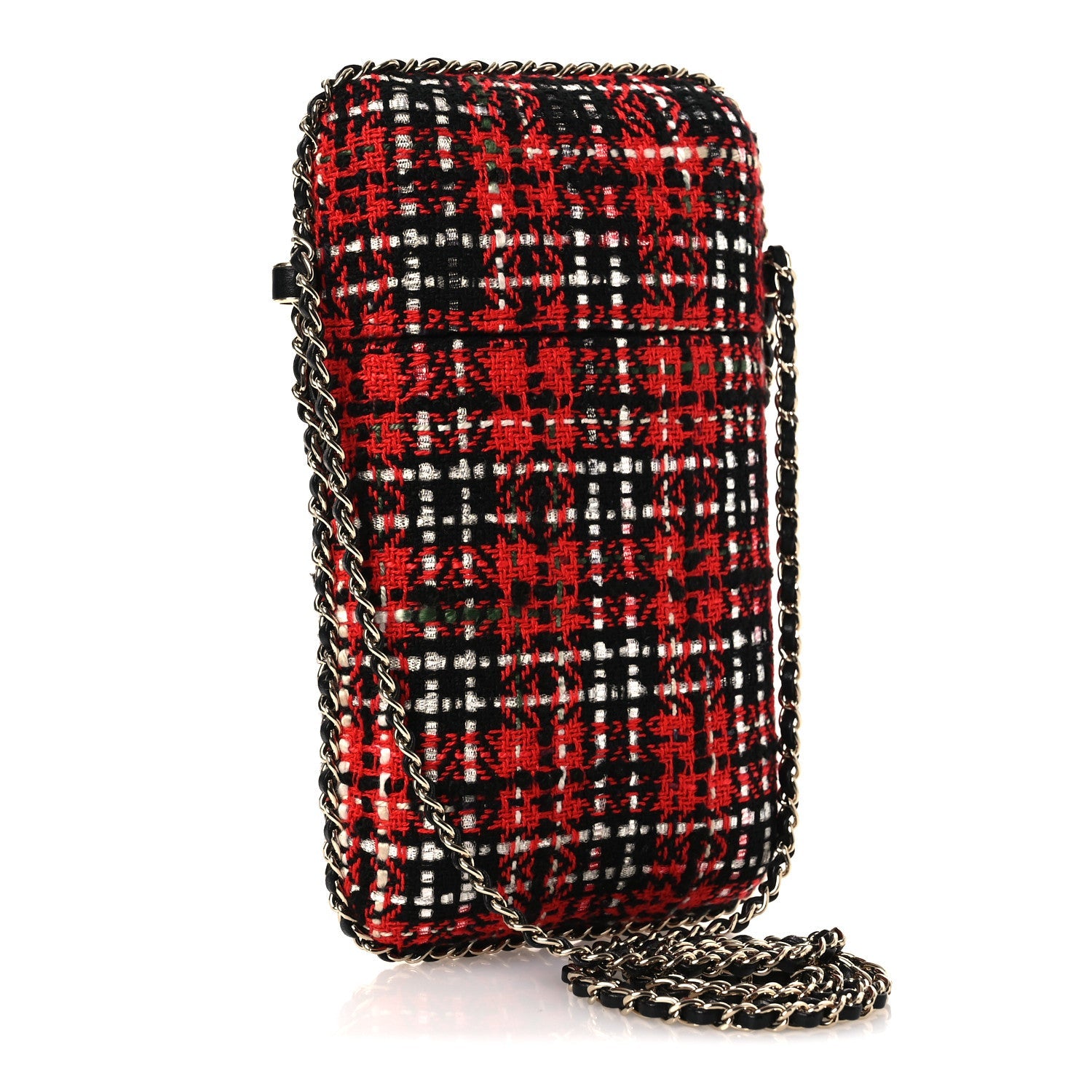 Chanel Tweed Chain Around Phone Holder Red Multicolor