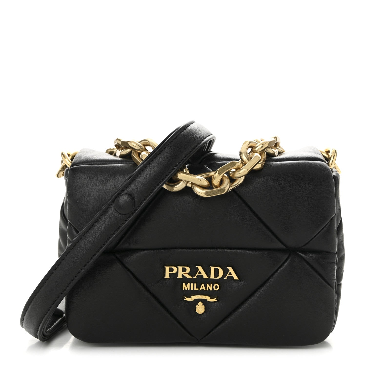 Prada Nappa Metal Quilted Small Patchwork System Flap Bag Black