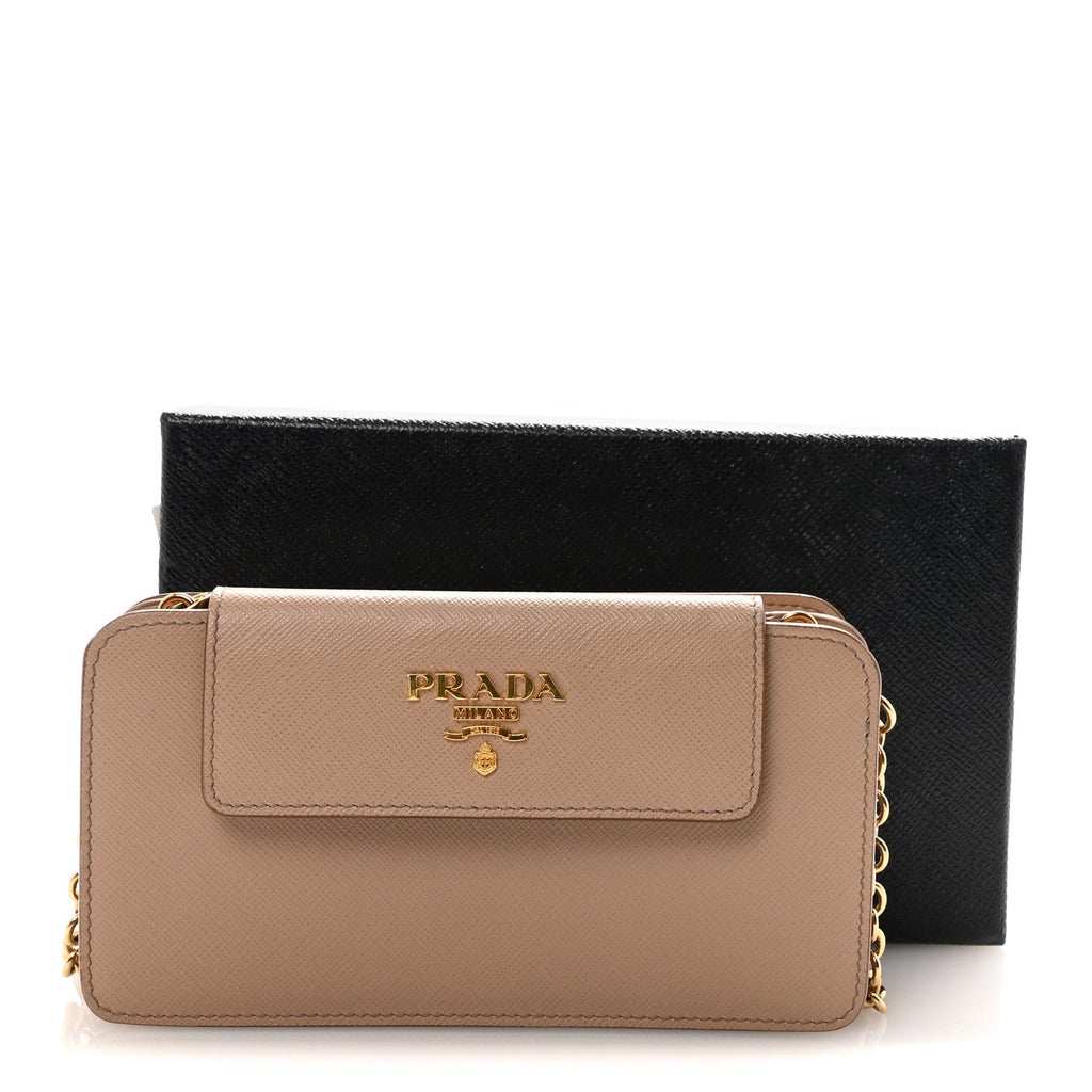 Prada Saffiano Chain Wallet Cammeo