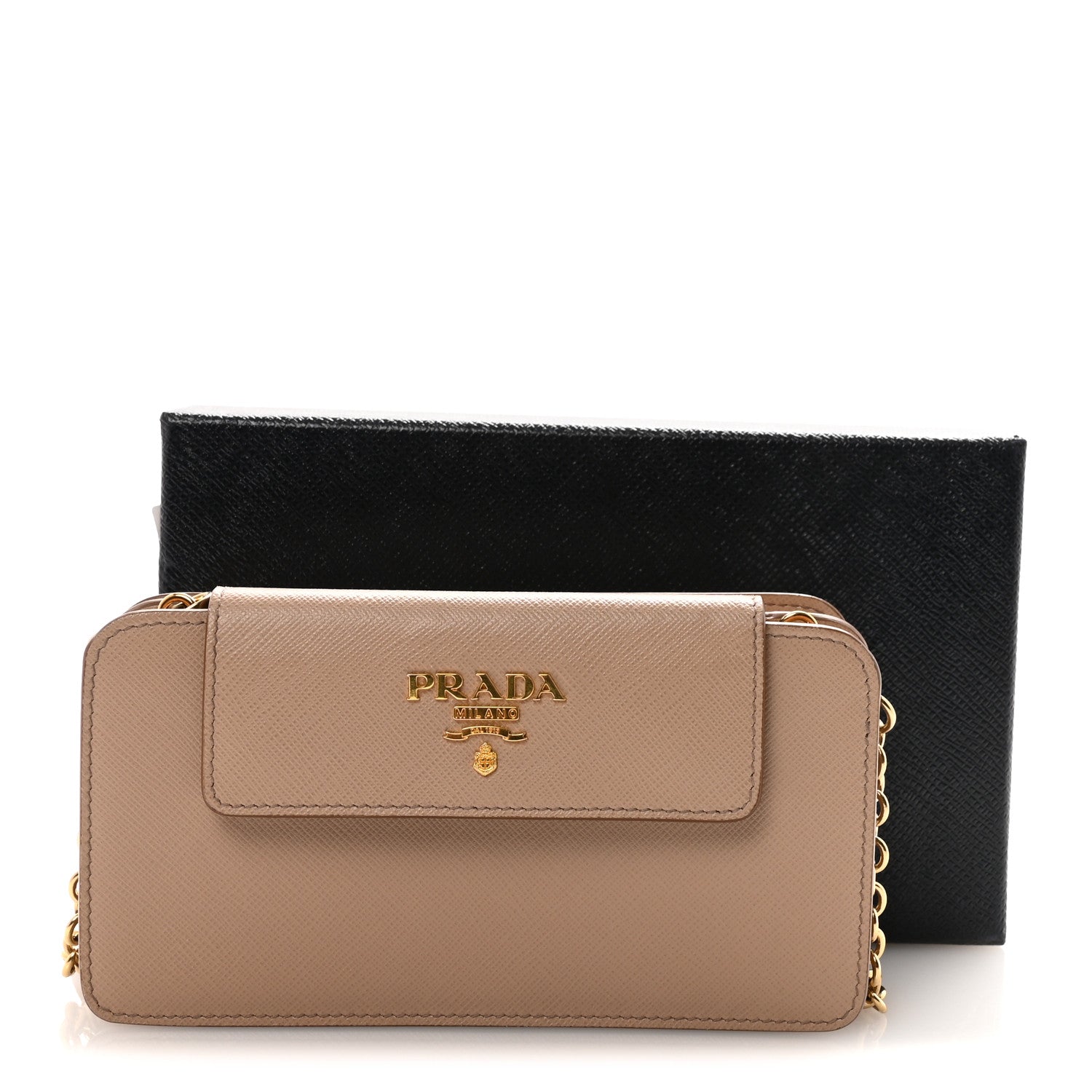 Prada Saffiano Chain Wallet Cammeo