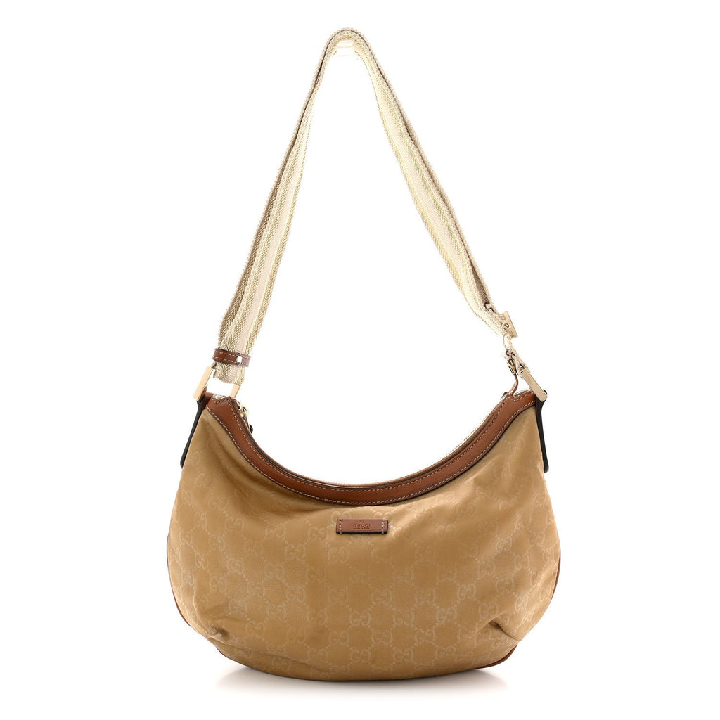 Gucci Nylon Monogram Web Medium Half Moon Hobo  Beige