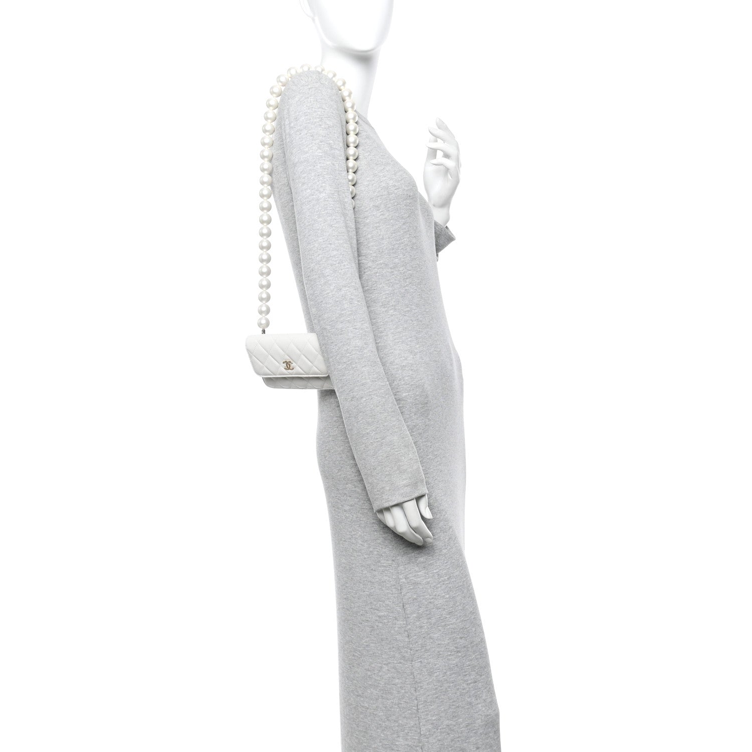 Chanel Calfskin Quilted Mini Maxi Pearls Wallet On Chain WOC White