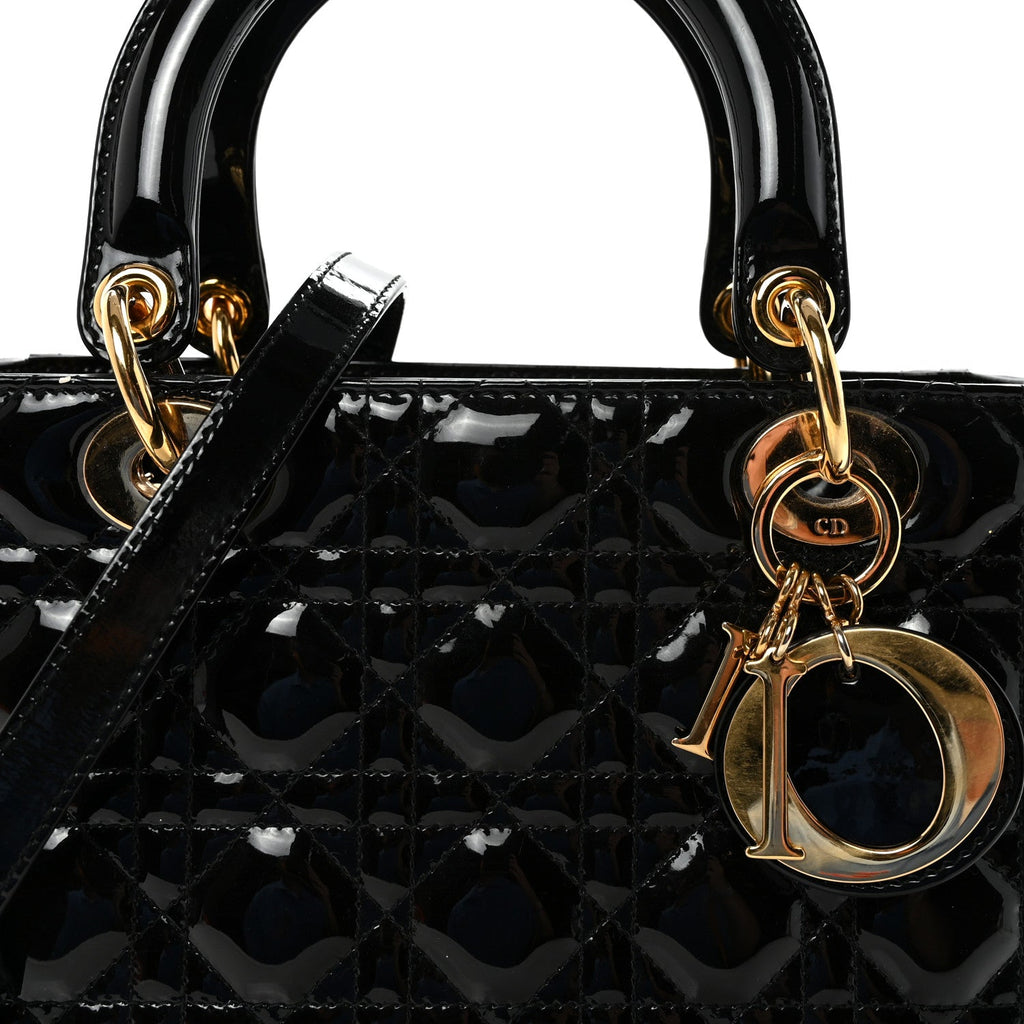 Christian Dior Patent Cannage Medium Lady Dior Black