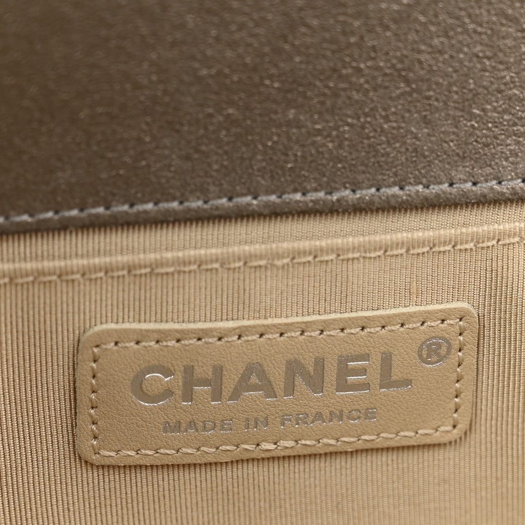 Chanel Iridescent Calfskin Quilted Strass Medium Paris Dallas Boy Flap Dark Khaki