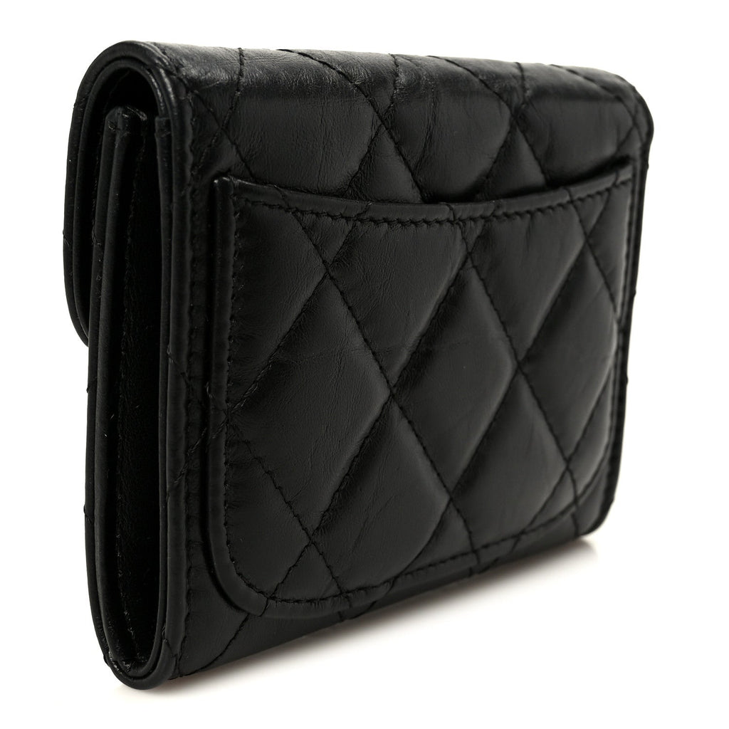 Aged Calfskin Quilted Reissue Flap Card Holder Wallet So Black