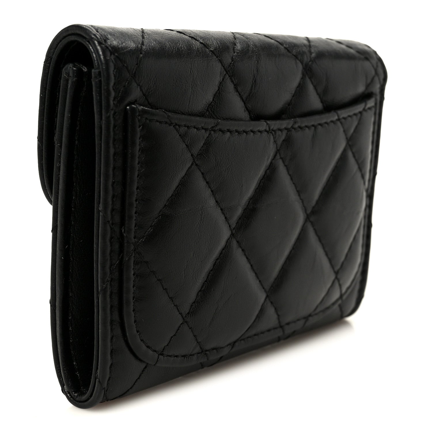 Aged Calfskin Quilted Reissue Flap Card Holder Wallet So Black