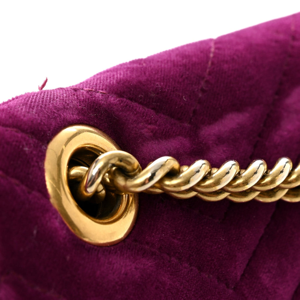 Gucci Velvet Matelasse Small GG Marmont Shoulder Bag Fuchsia Violet Cyclamen