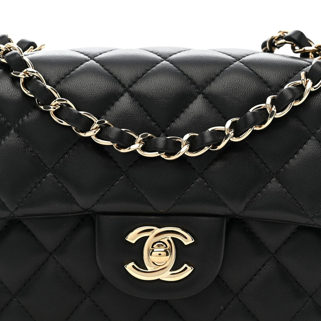 Chanel Lambskin Quilted Mini Rectangular Flap Black